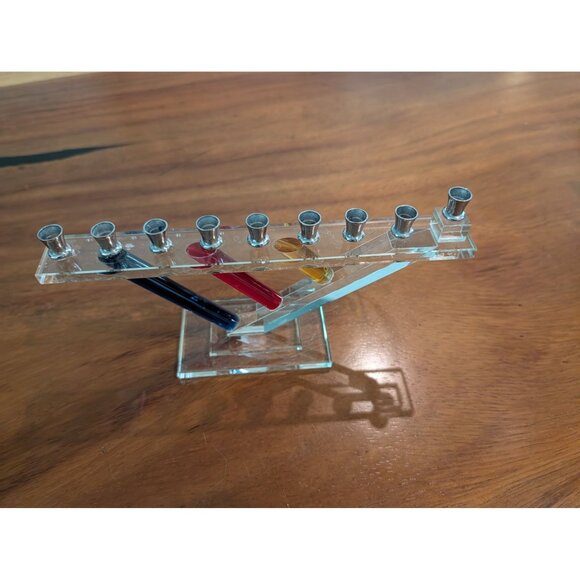 Modernist Abstract Lucite Vintage Menorah Judaica Hanukkah - Picture 7 of 11